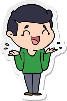 sticker of a cartoon laughing confused man vector