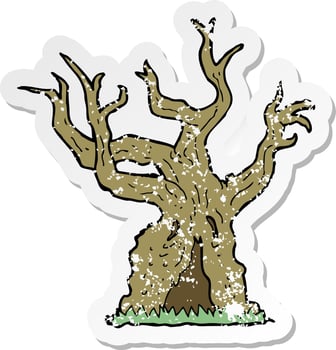 retro distressed sticker of a cartoon spooky old tree vector