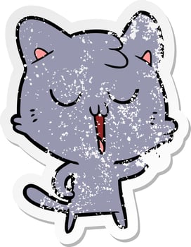 distressed sticker of a cartoon cat singing vector