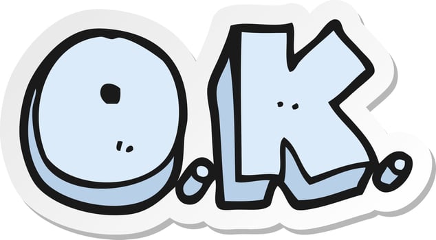 sticker of a cartoon word OK vector