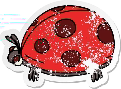 distressed sticker of a quirky hand drawn cartoon ladybird vector