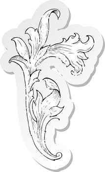 retro distressed sticker of a traditional hand drawn floral swirl vector