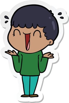 sticker of a laughing cartoon man shrugging shoulders vector