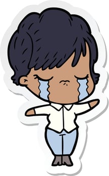 sticker of a cartoon woman crying vector
