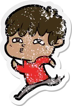 distressed sticker of a cartoon curious man vector