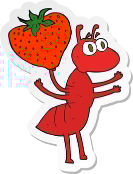 sticker of a cartoon ant carrying food vector
