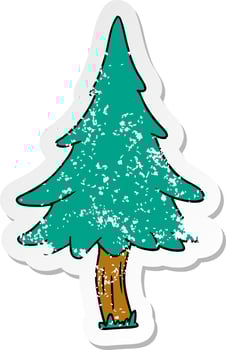 distressed sticker cartoon doodle of woodland pine trees vector