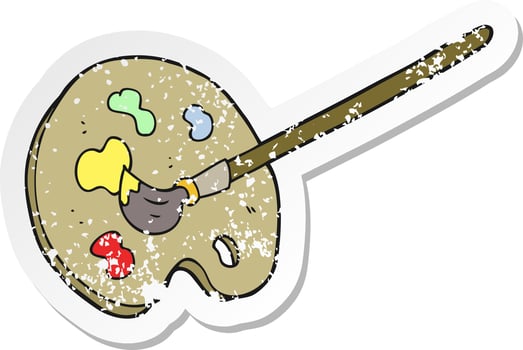 retro distressed sticker of a cartoon artist palette vector