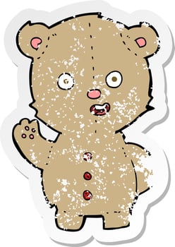 retro distressed sticker of a cartoon teddy bear vector
