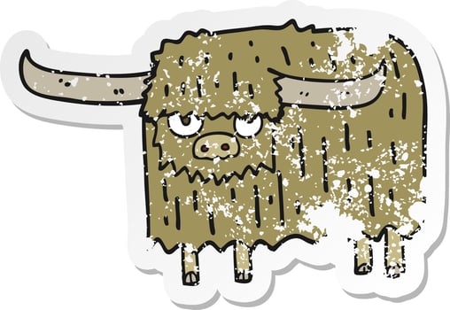 distressed sticker of a cartoon hairy cow vector