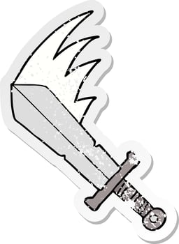 distressed sticker of a cartoon swinging sword vector