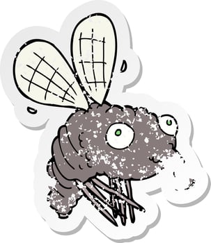 retro distressed sticker of a cartoon fly vector