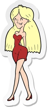 sticker of a cartoon woman in dress vector