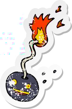 retro distressed sticker of a cartoon bomb with face vector