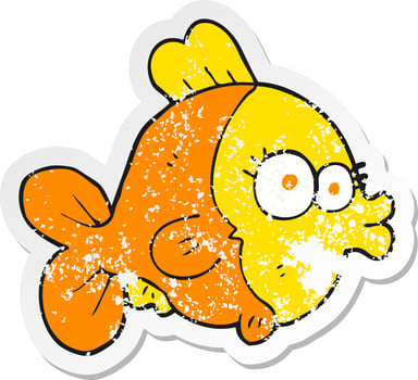 retro distressed sticker of a funny cartoon fish vector