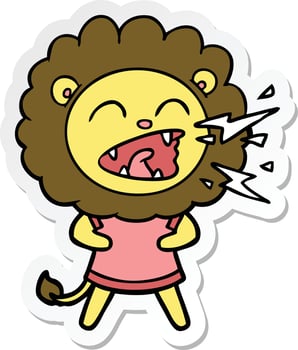 sticker of a cartoon roaring lion in dress vector