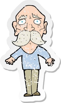 retro distressed sticker of a cartoon sad old man vector