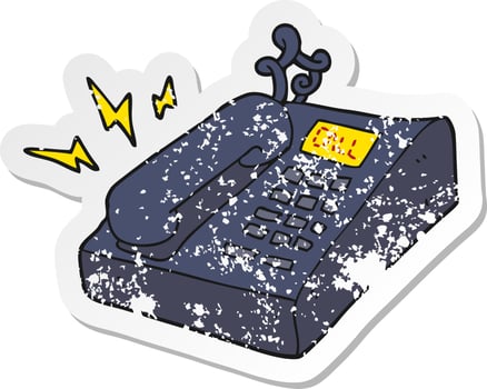 retro distressed sticker of a cartoon office telephone vector