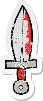 retro distressed sticker of a cartoon bloody sword vector