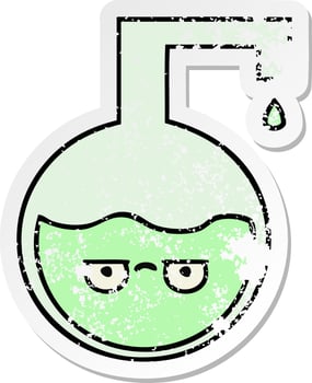 distressed sticker of a cute cartoon science experiment vector