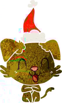 laughing retro cartoon of a dog wearing santa hat vector