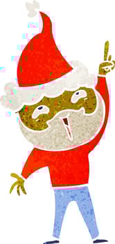 retro cartoon of a happy bearded man wearing santa hat vector