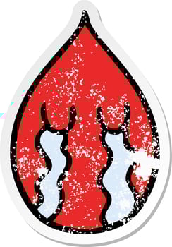 distressed sticker of a quirky hand drawn cartoon emotional blood drop vector