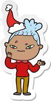 sticker cartoon of a woman wearing santa hat vector
