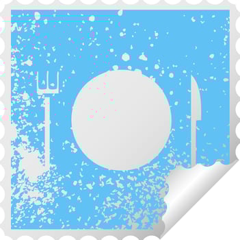 distressed square peeling sticker symbol plate and cutlery vector