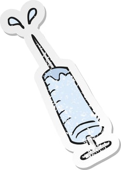 retro distressed sticker of a cartoon medical needle vector