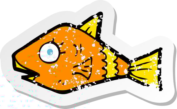 retro distressed sticker of a cartoon fish vector