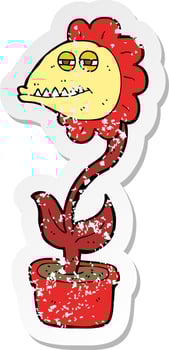 retro distressed sticker of a cartoon monster flower vector