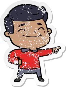 distressed sticker of a happy cartoon man vector
