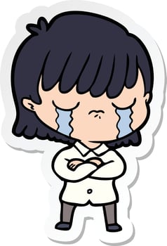 sticker of a cartoon woman crying vector
