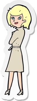 sticker of a cartoon woman in trench coat vector