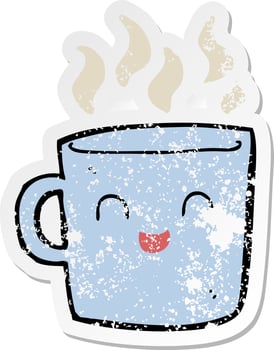distressed sticker of a cute coffee cup cartoon vector