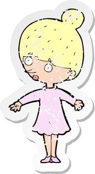retro distressed sticker of a cartoon surprised woman vector