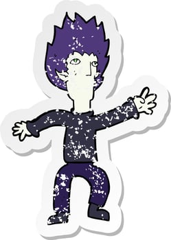 retro distressed sticker of a cartoon vampire vector