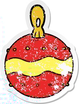distressed sticker of a cartoon christmas bauble vector