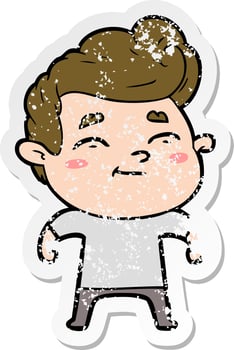 distressed sticker of a happy cartoon man vector