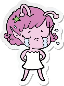 sticker of a cartoon crying alien girl vector