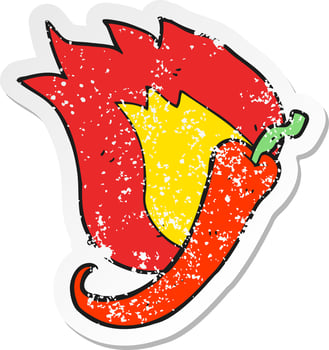 retro distressed sticker of a cartoon flaming hot chilli pepper vector