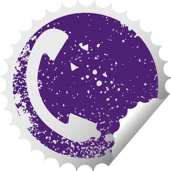distressed circular peeling sticker symbol telephone receiver vector