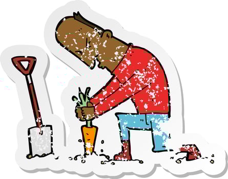 retro distressed sticker of a cartoon gardener vector