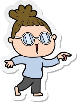 sticker of a cartoon woman wearing spectacles vector
