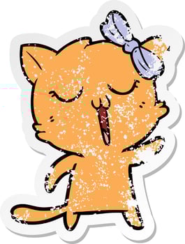 distressed sticker of a cartoon cat vector