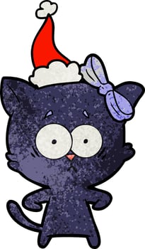 textured cartoon of a cat wearing santa hat vector