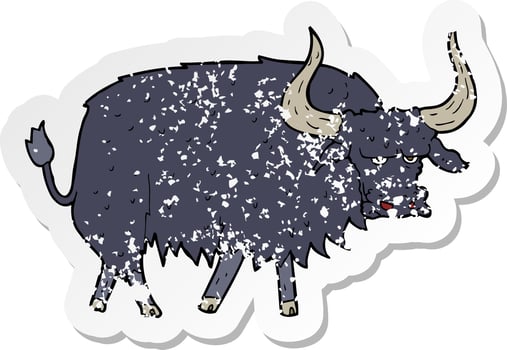retro distressed sticker of a cartoon annoyed hairy ox vector