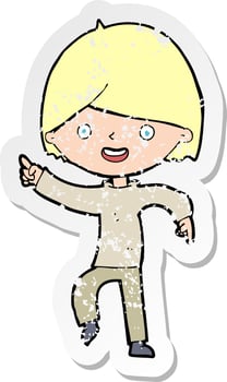retro distressed sticker of a cartoon man pointing vector