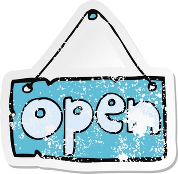 retro distressed sticker of a cartoon open shop sign vector
